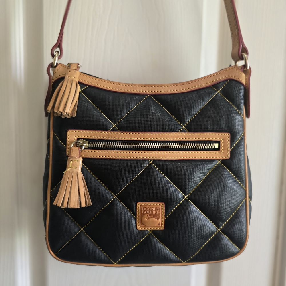 Dooney & Bourke Black and Tan Quilted Shoulder Bag